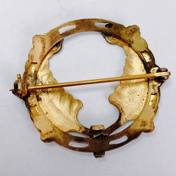Antique 1910s 1920s Art Deco Rolled Gold Seed Pearl Laurel Wreath Brooch Pin VTG - Picture 9 of 11